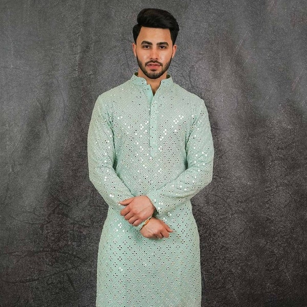 Mens Heavy Chikankari Kurta Pyjama Set| indian kurta pajama set for men|indian wedding wear outfits for men|mens wedding wear outfits