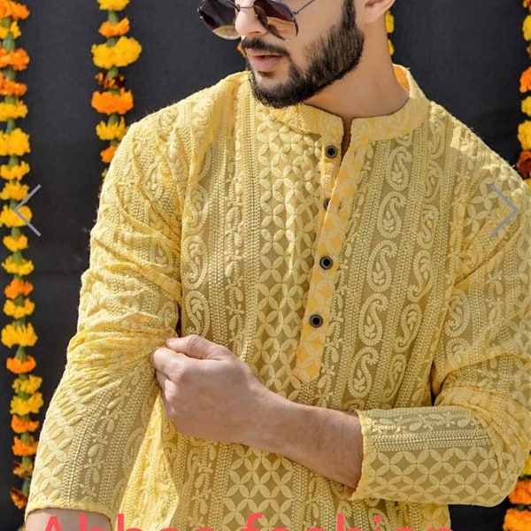 Handmade Chikankari Kurta pajama set, for men|mens kurta pyjama set|indian kurta pyjama |kurta for men|indian wedding wear outfit