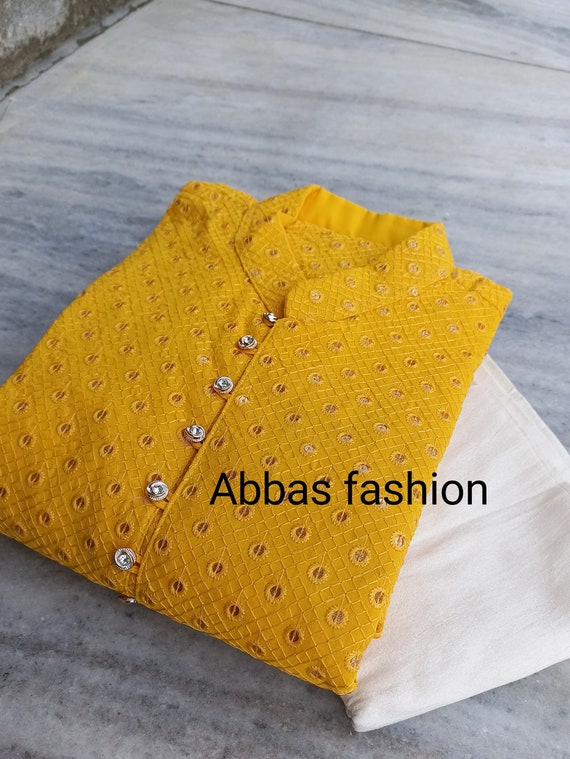 Handmade Chikankari Kurta Pajama Set for Menmens Kurta Pyjama