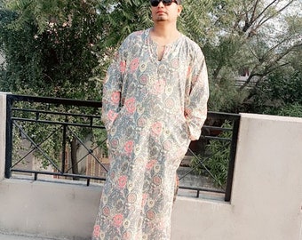 Men's or women's kaftan, nightshirt cotton kaftan,pocket and hood kaftan, caftan Extra Roomy sizes available