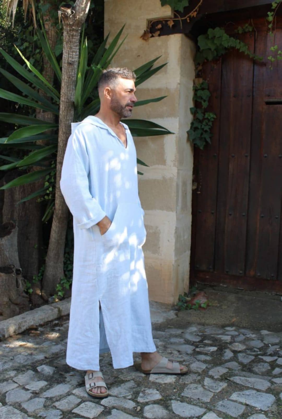 Men Linen Kaftan SPA MAN White Cool,loose Fit Tunic for Men Pure Soft ...