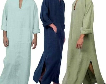Men Linen kaftan, SPA MAN blue colour cool,Loose Fit Tunic For Men Pure Soft Quality Linen Good And Best Quality kaftan