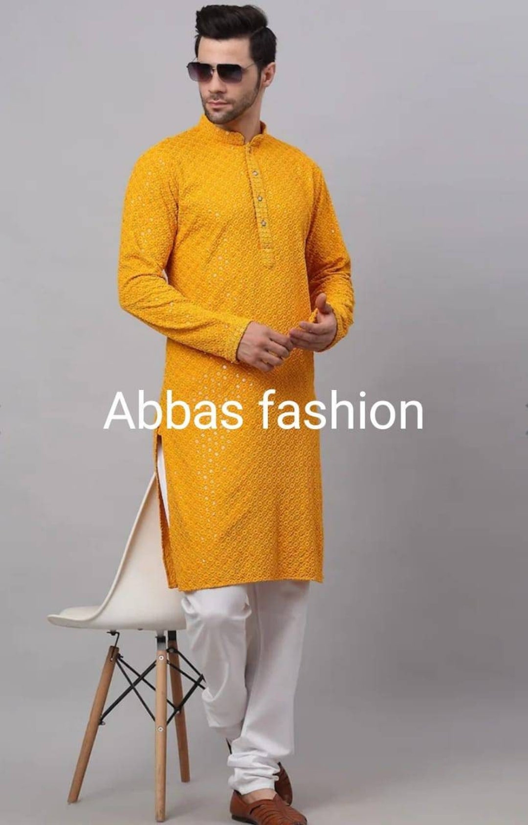 Men's Chikankari Embroidered Kurta Only main image 1