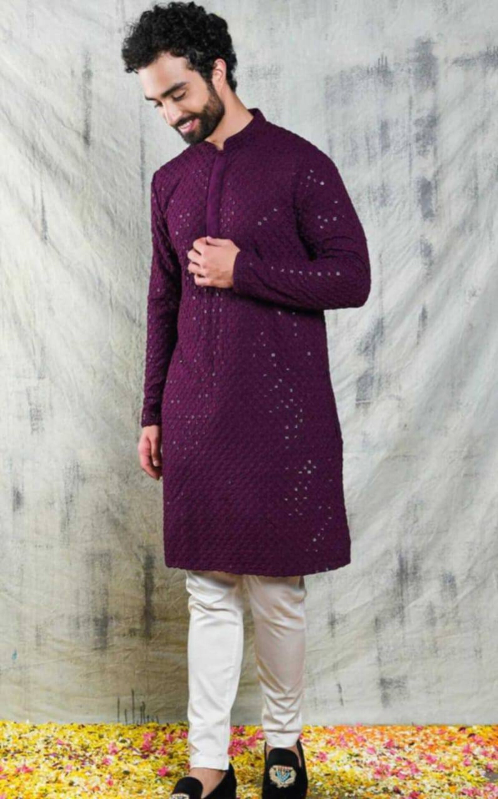 Mens Kurta100% Georgette Parpal Color Kurta/ Mens Kurta - Etsy