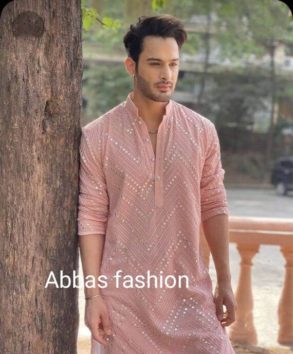 Men Kurta Indian Kurta Men Mirror Work Kurta 100 cotton Kurta