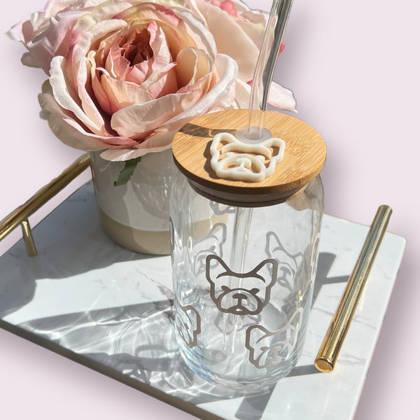 French Bulldog Glass Glass Can Iced Coffee Cup Soda Glass Can Dog Cup French Bulldog Gifts Bulldog Cup Gifts Christmas Gift Elby Designs