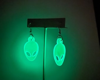 Lightweight Alien Head Earrings, Glow in the Dark Earrings, Elby Designs