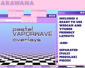 retro pastel vaporwave windows browser inspired overlays - ready to use versions and separate pieces included - webcam and vtuber friendly!