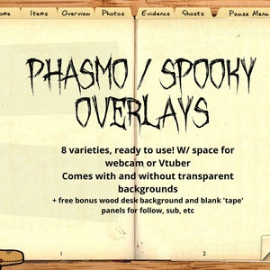Superposiciones espeluznantes de phasmofobia - listas para usar - 8 variedades incluidas - superposiciones compatibles con cámara web y vtuber incluidas