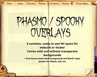 phasmophobia spooky overlays - ready to use - 8 varieties included - webcam and vtuber friendly overlays included