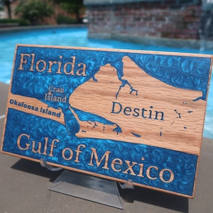 Destin, Florida Map | Wood and Epoxy/resin Sign | Handmade | Beach Home ...