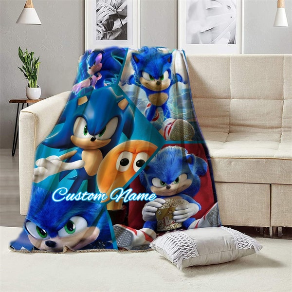 Nom personnalisé Couverture Personnalisée Créative Sonic le hérisson Couverture Bébé Cadeau d’anniversaire Décoration intérieure