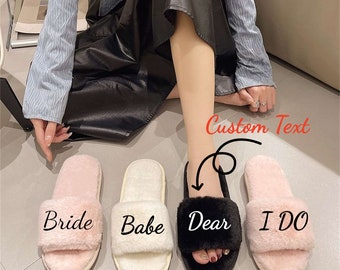 Personalized Bride Gift Slippers Fluffy Slippers Bachelorette Hen Fluffy Slippers Personalized gift Bridal Slipper Bridesmaid Gifts