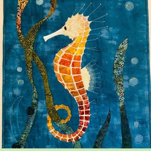 Seepferdchen Stoff Collage Quilt Muster, Ocean Creatures Wandbehang Digital PDF