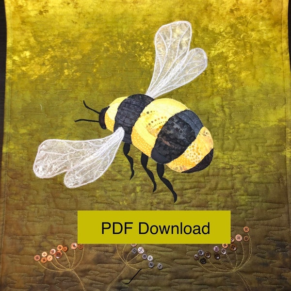 Honey Bee Quilt Pattern PDF, Fabric Collage, Applique