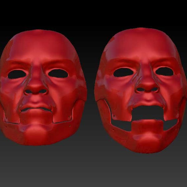 Scary Halloween Mask with hinged moving jaw , 3D file STL only
