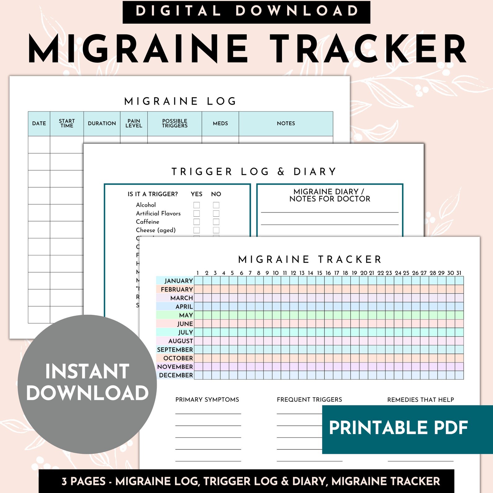 Migraine Tracker Printable - Etsy