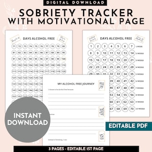 Sobriety Tracker Printable Sheets + Motivational Page