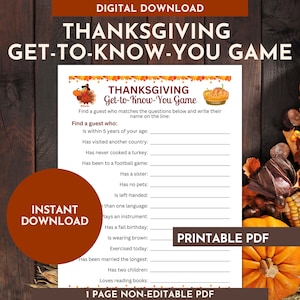 Thanksgiving Get-to-Know-You Game for Kids, Icebreaker Printable