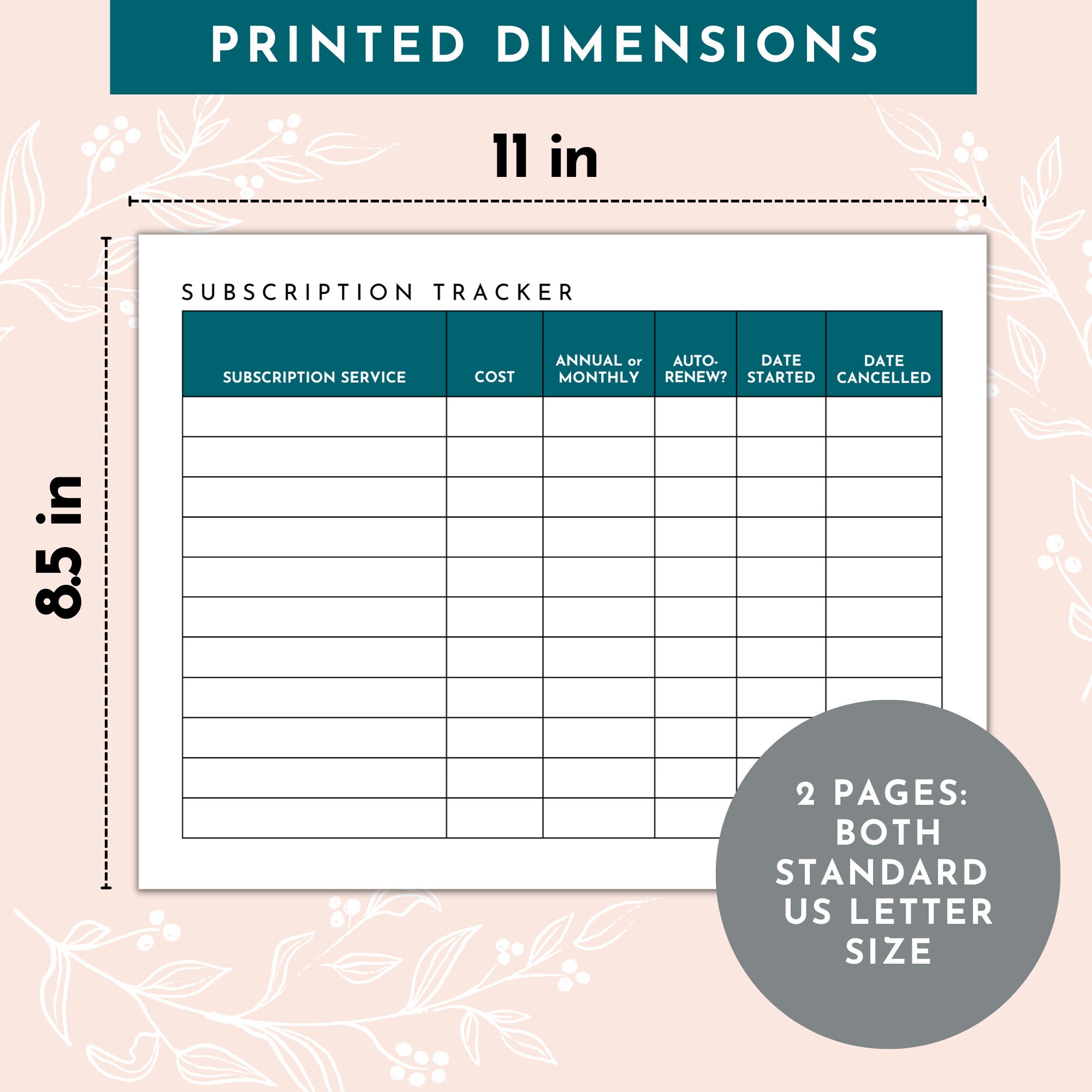 Subscription Tracker Printable - Etsy