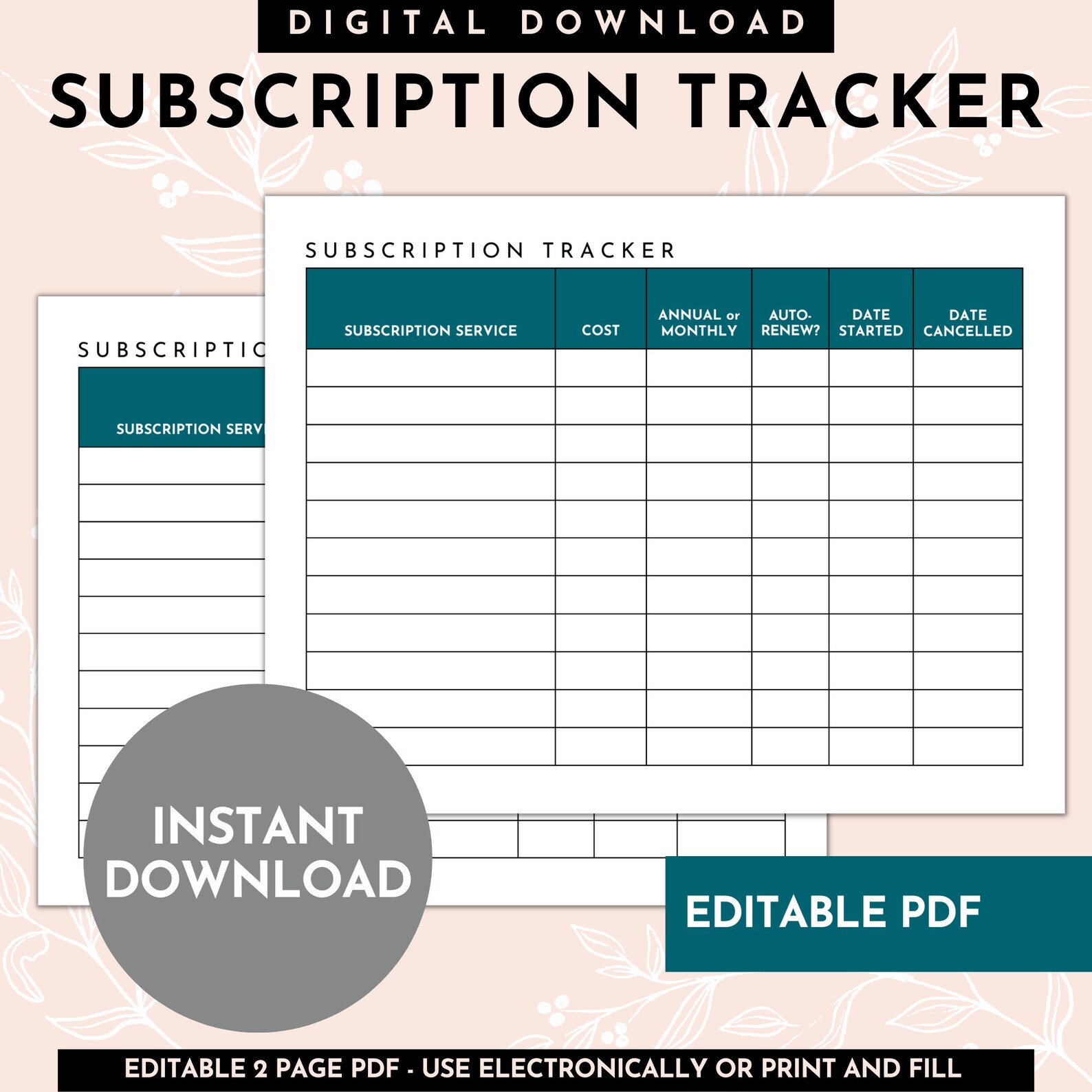 Subscription Tracker Printable - Etsy