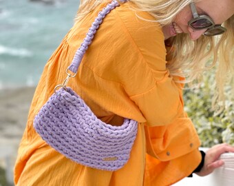 Billie ; Crochet Shoulder Bag, Handmade Crochet Bag, Women Bag, Macrame Crochet Baguette, Shoulder Hand Bag, Boho Bag, Macrame Bag