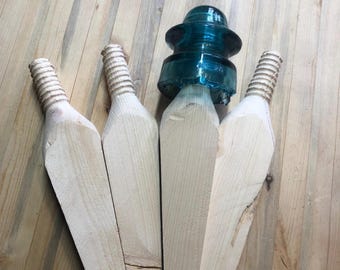 4 Wood Insulator Pins Pegs / Wooden Mounts For Glass Insulators - Lot Of 4