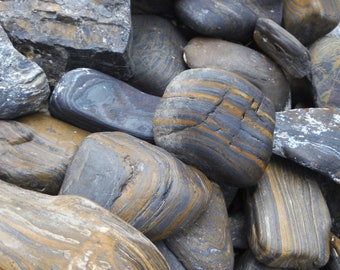Small Box of Hand Picked Banded Iron Specimens, Genesis Stone, Viewing Stone Rock Art!