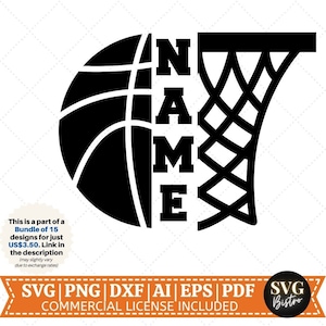Basketball-Monogramm SVG | Basketball SVG | Basketball Ring SVG | Geteiltes Monogramm | Basketball Spieler | Schnittdateien für Cricut | Sublimation