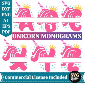 Unicorn Split Monograms SVG Bundle | Unicorn Monograms | Unicorn SVG | Split Frame svg | Unicorn Theme | Unicorn Vector | Cricut Cut Files