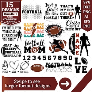 Lot de football SVG | Football Designs SVG | Football SVG | Maillot de foot | Jour du match | Monogramme à cadre divisé | Fichiers de découpe Cricut, sublimation