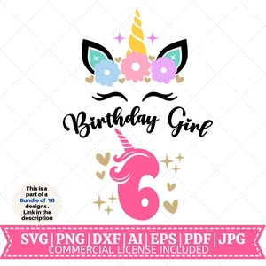 Unicorn zesde verjaardag shirt SVG | Gelukkige verjaardag-SVG | Eenhoorn verjaardag SVG | Klein meisje shirt SVG | Eenhoorn shirt | Bestanden knippen voor Cricut