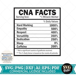 CNA Faits SVG | Infirmière Valeur nutritive svg | Citations de l’infirmière SVG | Chemise infirmière svg | Fait nutritionnel svg | Vie infirmière | Fichiers de coupe pour Cricut