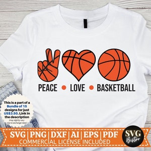 Paz Amor Baloncesto SVG / Baloncesto SVG / Jugador de baloncesto / Camisa de baloncesto / Mamá de baloncesto / Cortar archivos para Cricut / Sublimación