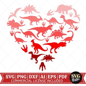 Dinosaur Heart SVG | Dinosaur SVG | Heart SVG | Valentine Dinosaur | Dinosaur Silhouette | Kid Shirt | Cricut Cut File | Sublimation Files