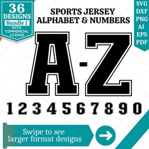 Sport Jersey Alphabete und Zahlen Bündel | Sport Alphabet SVG | JerseyNummer SVG | Buchstaben svg | Cricut Cut Dateien | Sublimationsdateien