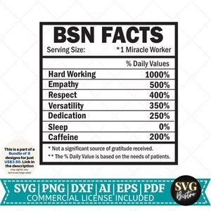 BSN Faits SVG | Infirmière Valeur nutritive svg | Citations de l’infirmière SVG | Chemise infirmière svg | Fait nutritionnel svg | Vie infirmière | Fichiers de coupe pour Cricut