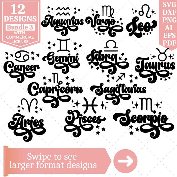 Zodiac Signs SVG Bundle | Zodiac SVG | Horoscope svg | Retro Zodiac Signs svg | Astrology | Cut Files Cricut | Sublimation File | PNG File