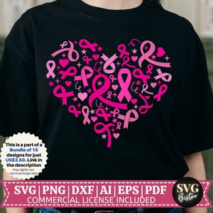 Krebs Bewusstsein Herz SVG | Krebsbewusstsein SVG | Bändchen SVG | Brustkrebs svg | Krebs svg | Pinkes Band svg |  Cricut Schnittdatei