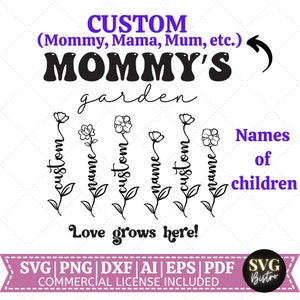 Personalizzato Mommy's Garden SVG / Mommy SVG / Regali per mamme svg / Sublimazione di file Cricut Cut