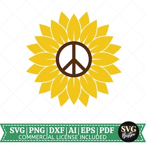 Vrede zonnebloem SVG | Vrede SVG | Zonnebloem-svg | Vredesdag SVG | Wereldvrede SVG | Vrede voor iedereen SVG | Cricut gesneden bestand | Sublimatie