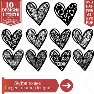 Patterned Hearts SVG Bundle | Hearts SVG Bundle | Patterned SVG | Doodle Hearts svg | animal print hearts | Cricut Cut File | Sublimation