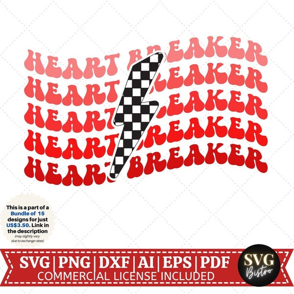 Heart Breaker SVG / Retro SVG / Valentine Quote SVG / Retro Valentine svg / Camisa de San Valentín / Archivos de corte para Cricut / Archivo de sublimación