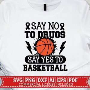 Zeg nee tegen drugs Ja tegen basketbal SVG | Rood lint week SVG | Nee tegen drugs | Drugsvrij | Anti-Drugsvg | Cricut Cut-bestand | Sublimatie