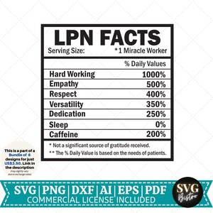 LPN Faits SVG | Infirmière Valeur nutritive svg | Citations de l’infirmière SVG | Chemise infirmière svg | Fait nutritionnel svg | Vie infirmière | Fichiers de coupe pour Cricut