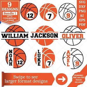Basketbal Monograms SVG Bundel | Gelaagde Basketbal SVG | Basketbal SVG | Basketbalshirt | Split Frame | Bestanden Cricut, Sublimatie