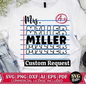 Camisa personalizada do professor - Miller SVG | Camisa do professor SVG | De volta às aulas svg | Camisa da escola | Arquivos de corte para Cricut, sublimação