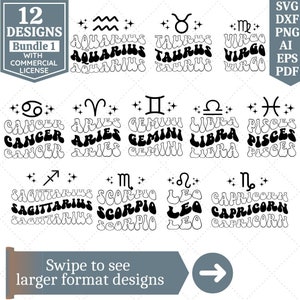 Ensemble SVG Signes du zodiaque | Zodiaque SVG | Horoscope svg | Signes du zodiaque rétro svg | Astrologie | Couper des fichiers Cricut | Fichier de sublimation | Fichier PNG