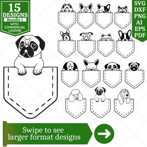 犬のポケットSVGバンドル | ポケットの中の犬SVG | 犬好きSVG | 犬のお母さんSVG | 犬の品種 | かわいい犬のポケット | Cricutカットファイル | 昇華