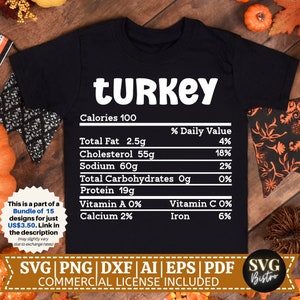 Fait nutritionnel sur la dinde SVG | Thanksgiving SVG | Chemise de Thanksgiving | Chemise d’automne | Automne | Chemise de dinde | Fichier Cricut Cut | Fichiers de sublimation